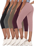 Women's Capri Leggings 5 Pack High-Elastic Opaque Non-See-Through 7/8 Length – 92% Polyester Workout Pants for Gym Running Yoga Pilates, Machine Washable, XS-XXL Mixed Colors