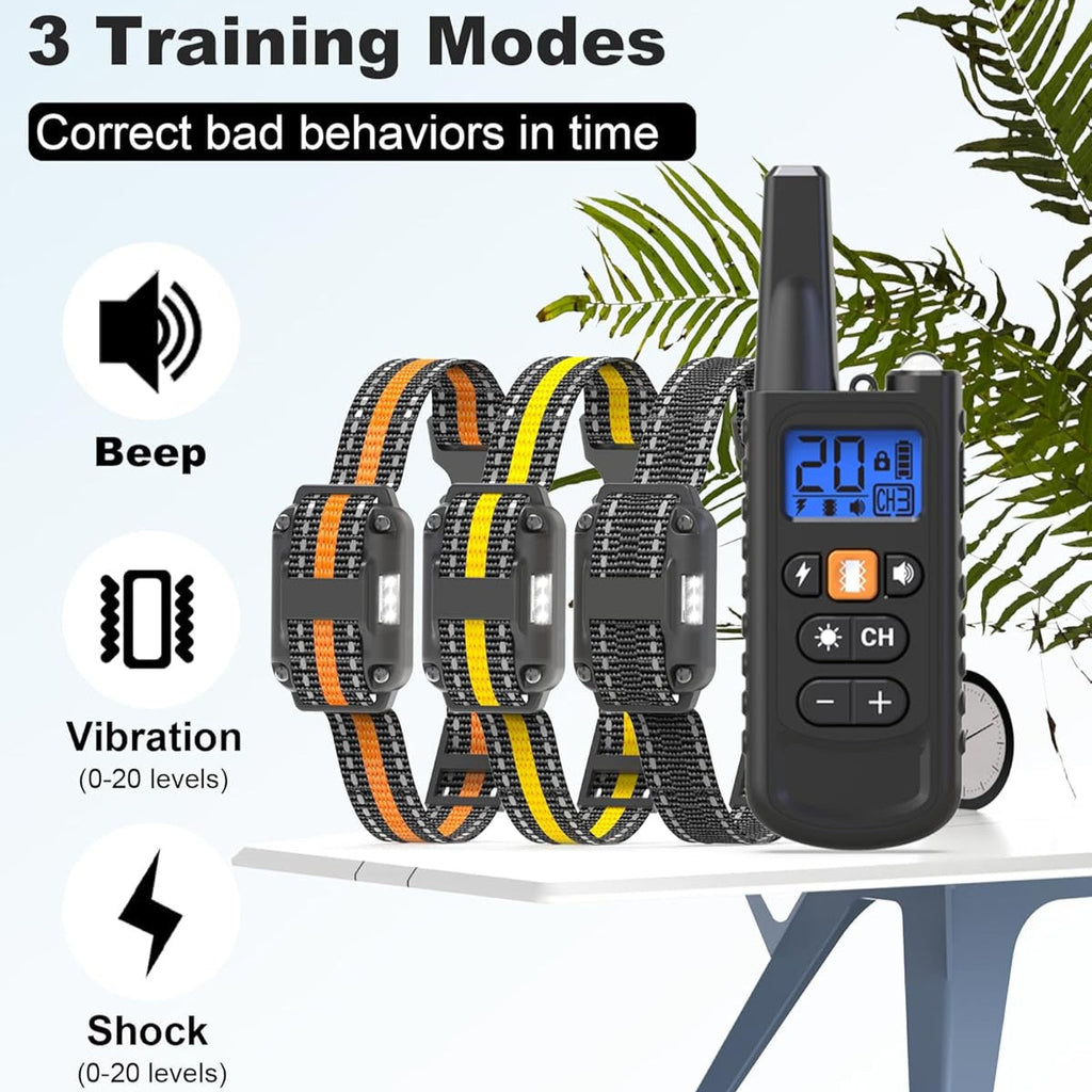 Dog Training Collar with Remote 3300ft Range Rechargeable E-Collar for 1 2 3 Dogs 5-120 Lb Beep Vibration Safe Shock Waterproof for Small Medium Large Breeds Off-Leash Obedience