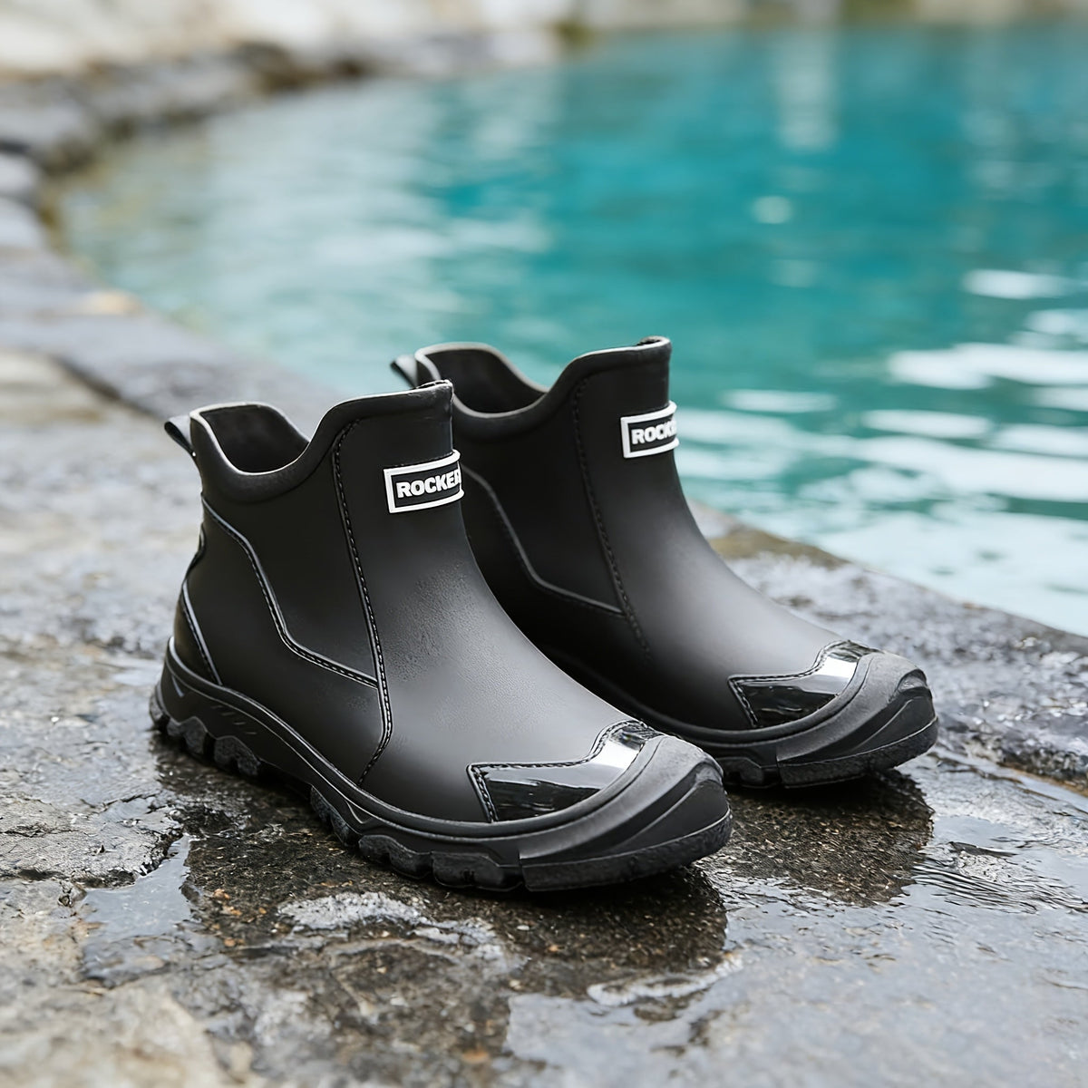 Lightweight Non-Slip Short Ankle Rain Boots for Men and Women Cushioned Insoles Breathable Lining Textured Anti-Slip Sole Fashionable Unisex Couple Rain Boots for Car Washing Outdoor Activities Black Beige US 5.5-12