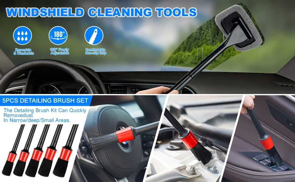 Car Wash Detailing Kit 19 or 41 Piece with Handheld Vacuum Collapsible Bucket Windshield Tool Tire Brush Snow Shovel Cleaning Gel Complete Car Care Set Yellow Pink