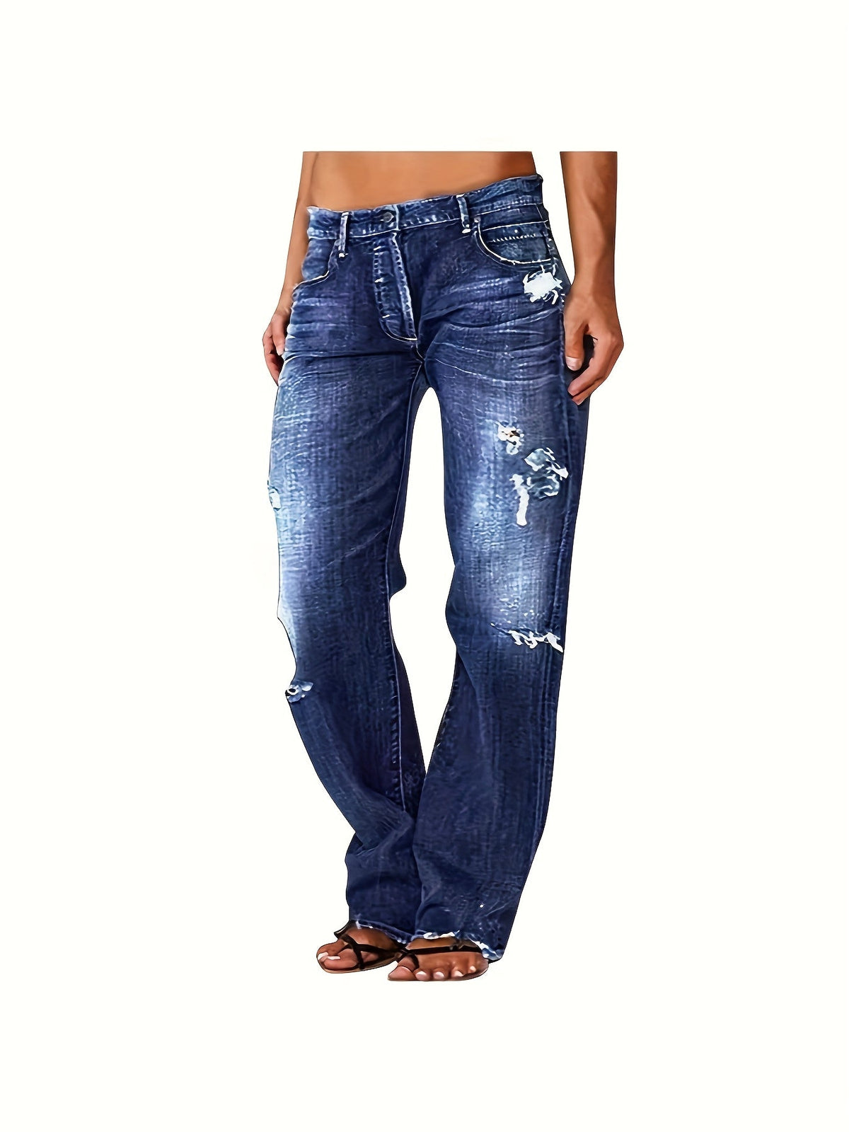 Ripped Flare Wide Leg Jeans Women Distressed Stretch Denim Fashion Streetwear Casual Pants Light Blue Dark Blue XS-XXL