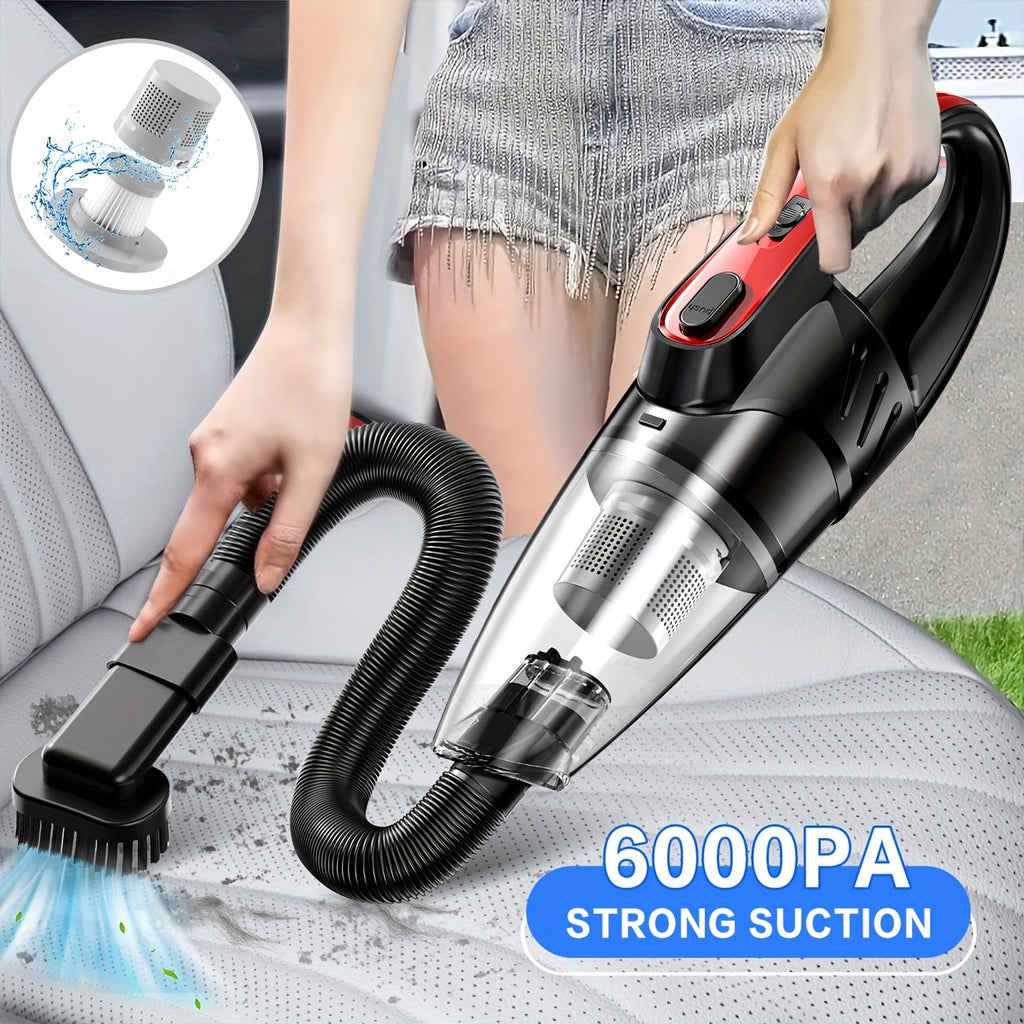 Cordless Car Vacuum Cleaner 6000PA High-Power Suction Handheld Vacuum with 2000mAh Rechargeable Battery 5 Accessories Quiet Motor for Car Interior Home Pet Hair Removal Pink Gift for Women