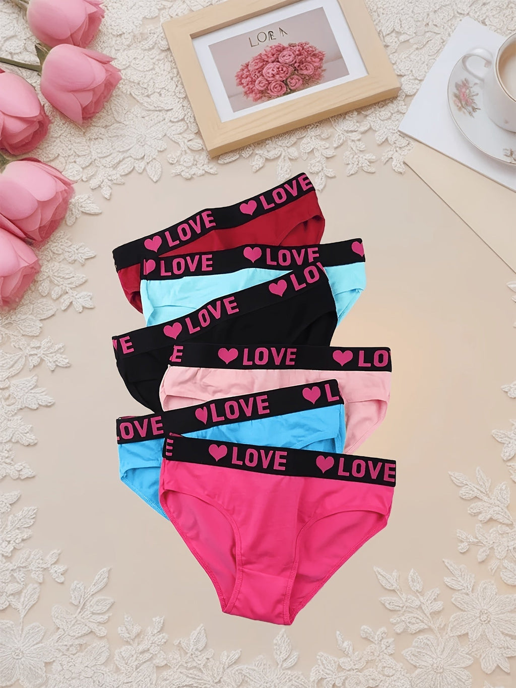 10-Pack Women's Cotton Panties Heart Print Breathable Soft Briefs Wide Waistband S-5XL Plus Size Ladies Underwear Mixed Colors