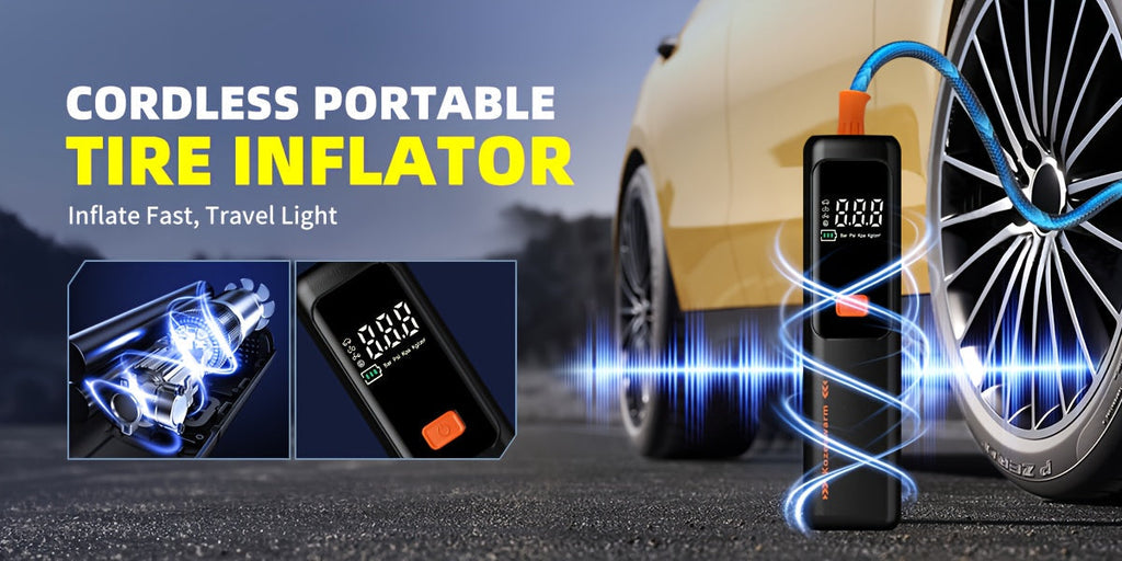 Cordless Tire Inflator Portable Air Compressor Digital Pressure Gauge USB Rechargeable 3X Fast Inflation for Car SUV Truck Bike Motorcycle Ball Sports Equipment Auto Air Pump 18650 Battery 5 Colors