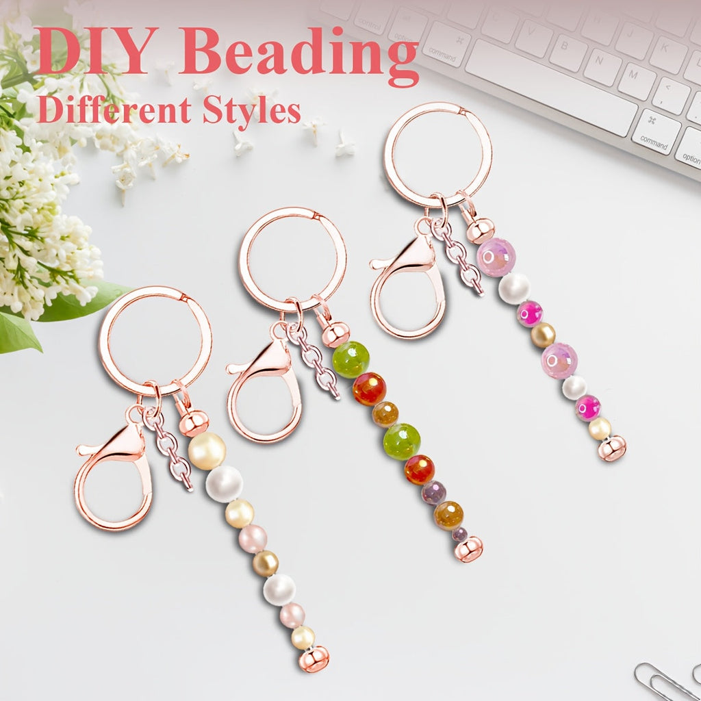 Beadable Keychain Blanks Stainless Steel DIY Kit 12 & 24pcs – Metal Keyring Pendants Gold Silver Rose Gold for Crafting, Christmas Halloween Party Favors & Handmade Gift Making