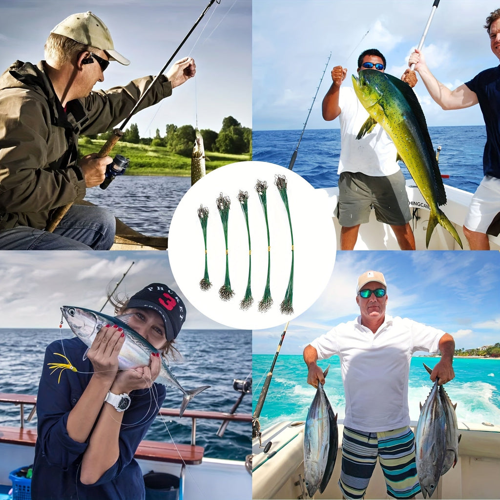 100 Piece Stainless Steel Fishing Wire Leaders with Swivels & Snaps – Anti-Bite Wire Trace 10-44LB for Pike Muskie Barracuda Bass Saltwater Freshwater Predator Fishing Tackle