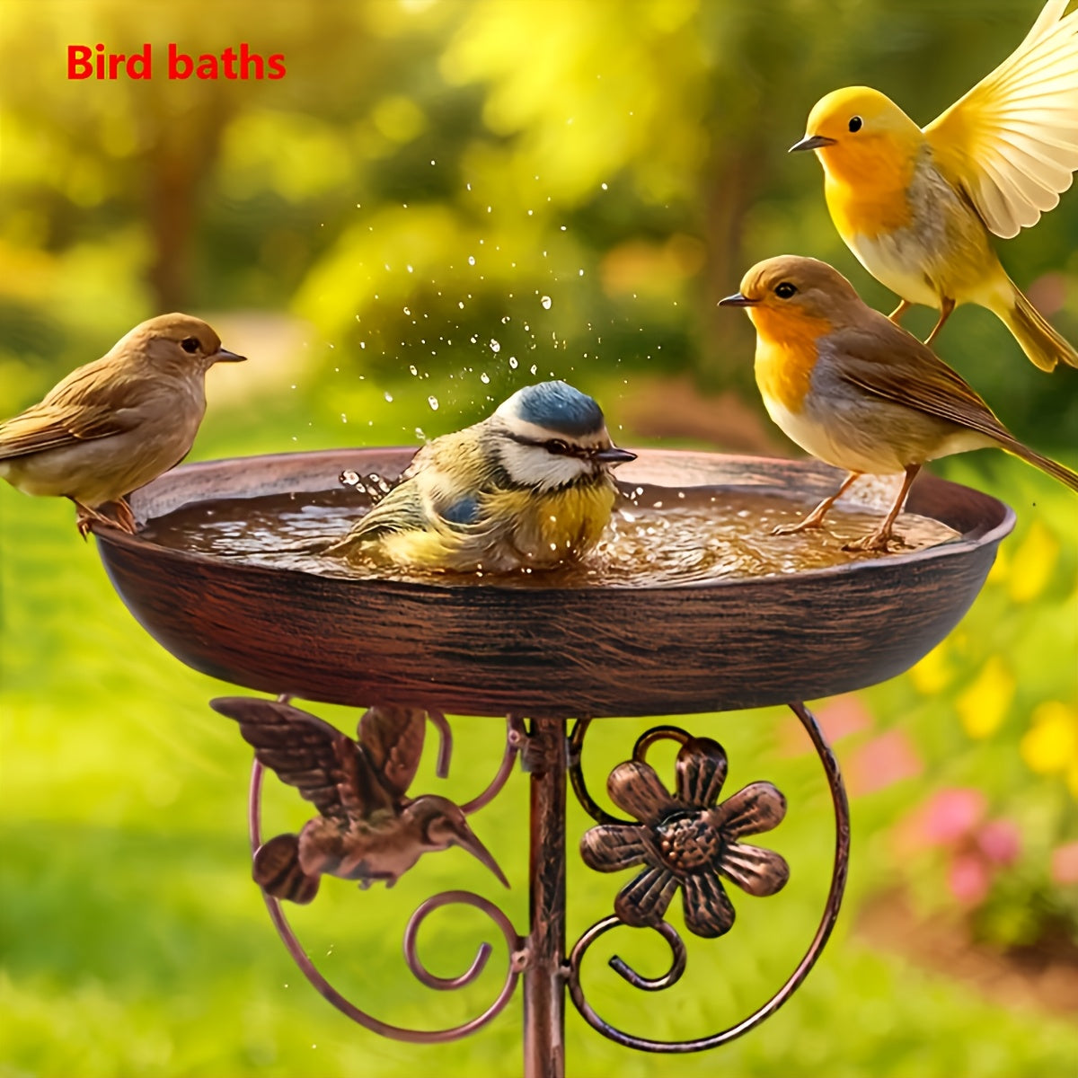 Outdoor Bird Bath and Feeder Set Metal Sunflower Design 5-Claw Stake Base Bronze Color Weather-Resistant Backyard Garden Decor Attracts Wild Birds