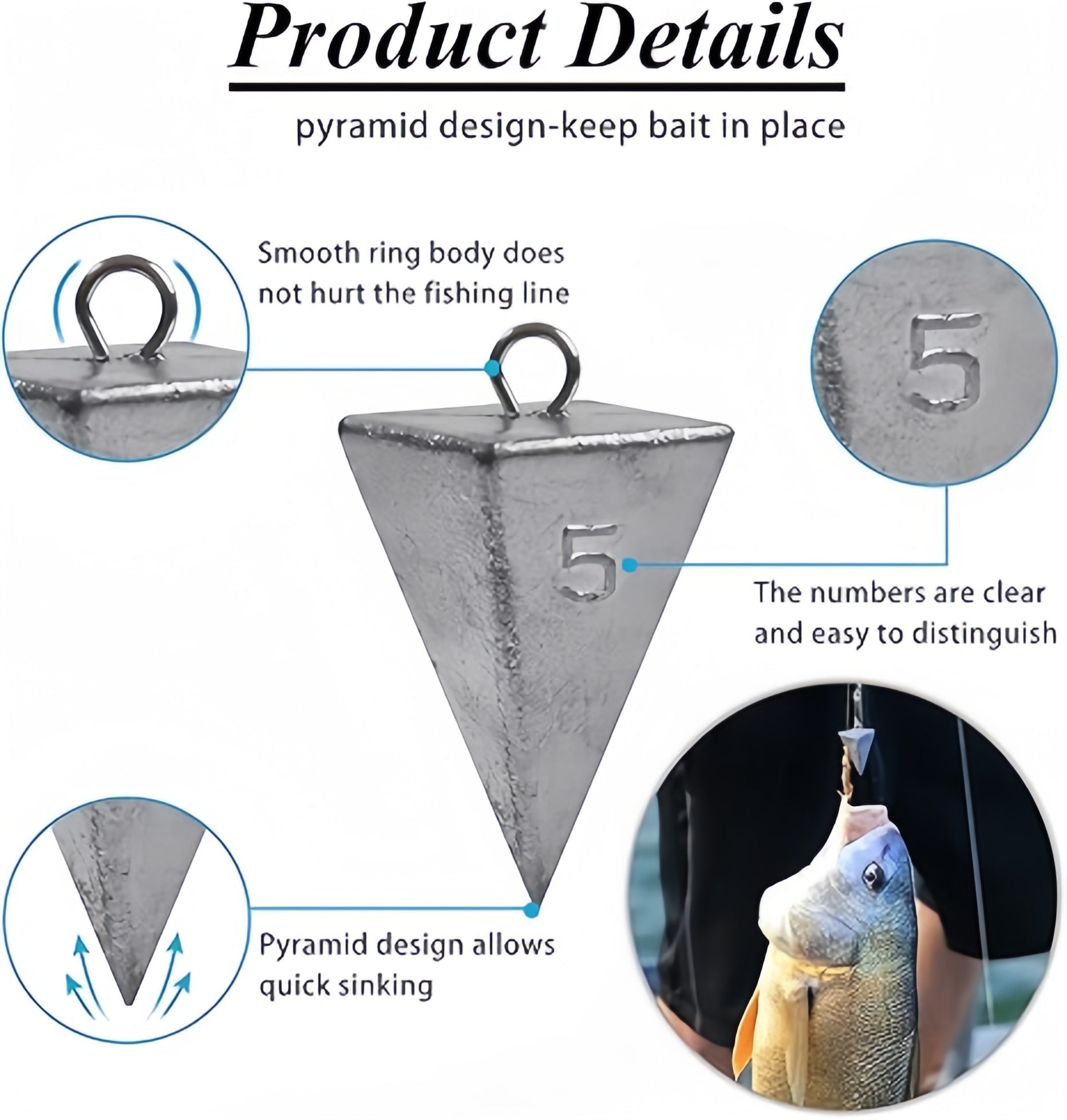 Pyramid Fishing Sinkers 1oz to 10oz Multi-Pack – Strong Hold Saltwater Freshwater Surf Fishing Weights for Pompano Bass Drum Croaker, Bottom Fishing Tackle 1oz 2oz 3oz 4oz 5oz 6oz 8oz 10oz