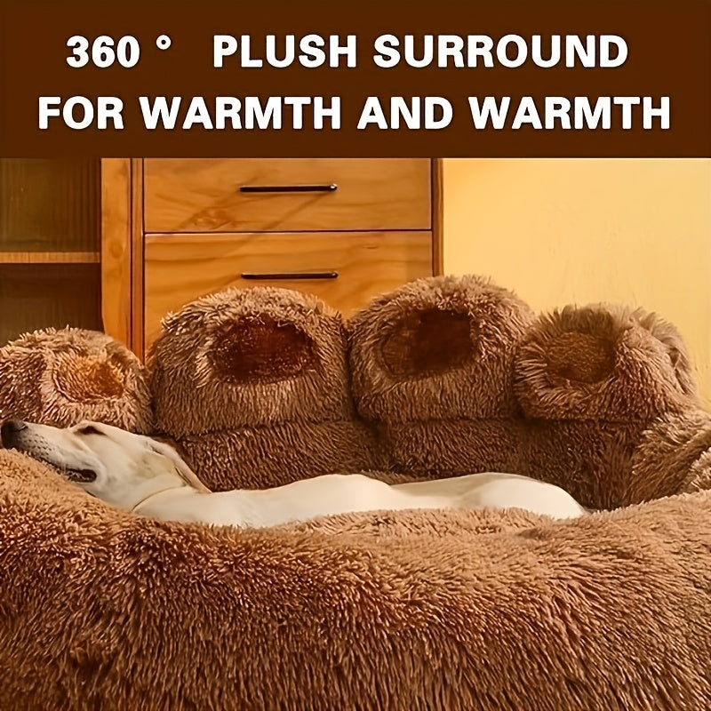 Bear Paw Plush Round Pet Bed for Dogs & Cats Soft Calming Non-Slip Cozy Puppy Bed – Small Medium Large, 20/24/28/36 Inch, Coffee Pink Gray