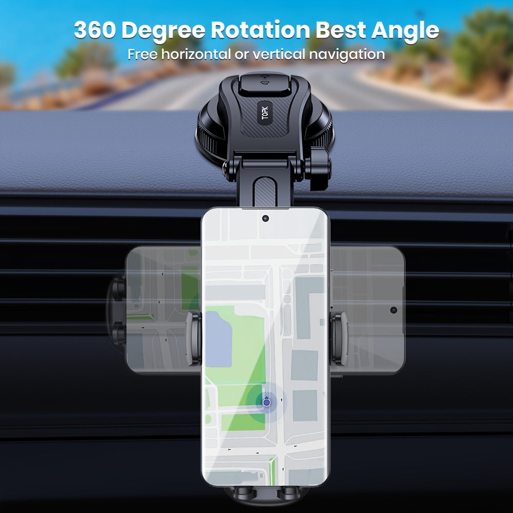 Car Phone Holder Mount 360° Rotation Strong-Grip Suction Dashboard & Windshield Cradle One-Hand Snap-In Universal Fit iPhone 17 16 15 14 13 Samsung Galaxy Android Handsfree Stand | Nova Mart