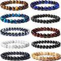 10-Piece 8mm Natural Stone Stretch Beaded Bracelet Set Unisex Stackable Round Bead Vintage Style Men Women Holiday Gift