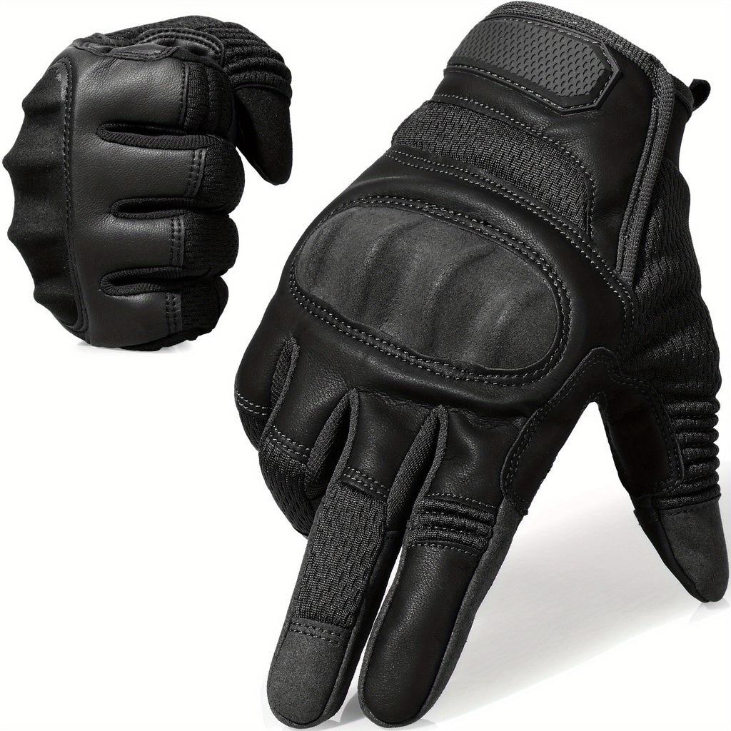 Touch Screen Full Finger Gloves for Men Women - Nylon Blend Textured Grip, Hook-and-Loop Closure, Washable, Available in Black Brown Green, Sizes S M XL