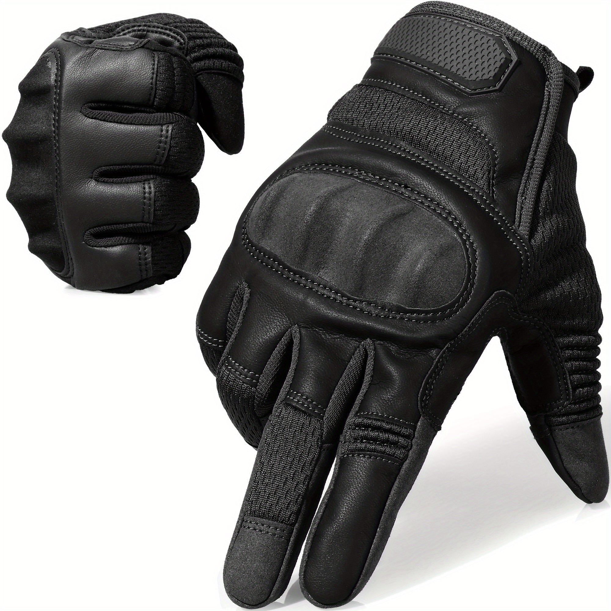 Touch Screen Full Finger Gloves for Men Women - Nylon Blend Textured Grip, Hook-and-Loop Closure, Washable, Available in Black Brown Green, Sizes S M XL