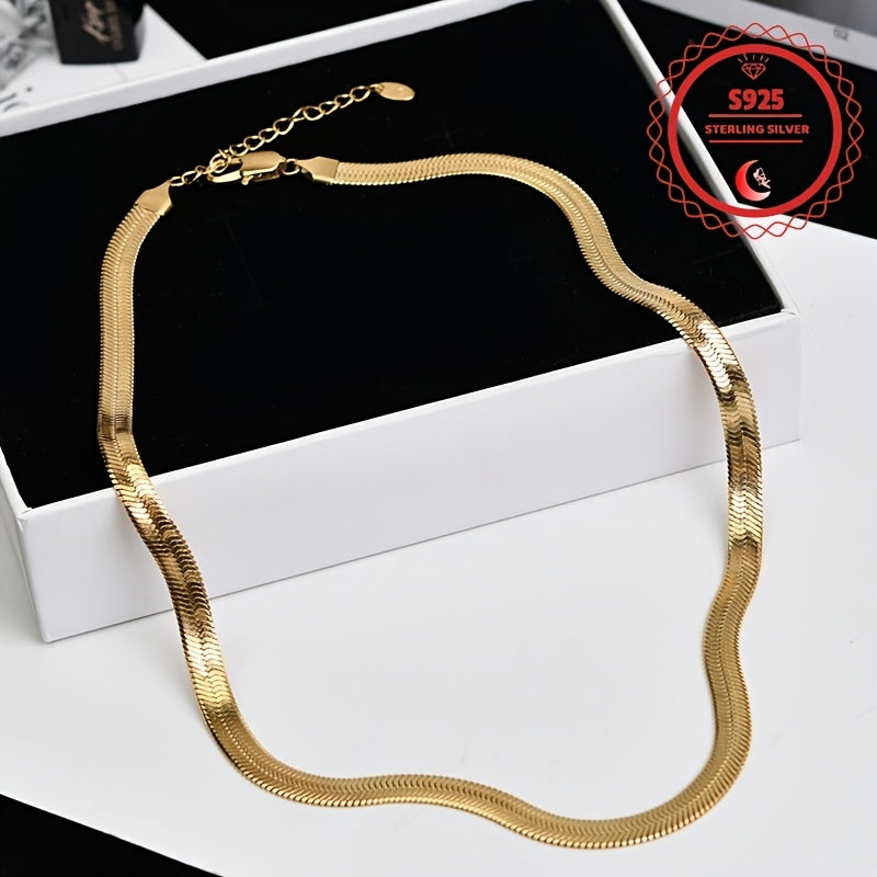 8mm Bold Italian Herringbone Chain Necklace – 24K Gold Plated 925 Sterling Silver Wide Flat Snake Chain for Women Men 18–24 Inch Statement Jewelry Gift