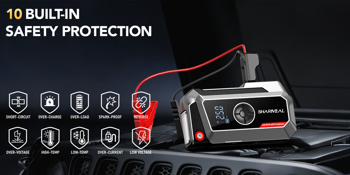 20000A Car Jump Starter with Air Compressor 18-in-1 Portable Power Pack – Smart Jumper Cables Quick Charge LED Light Large Display for All Gas & Diesel Engines, Emergency Car Battery Booster
