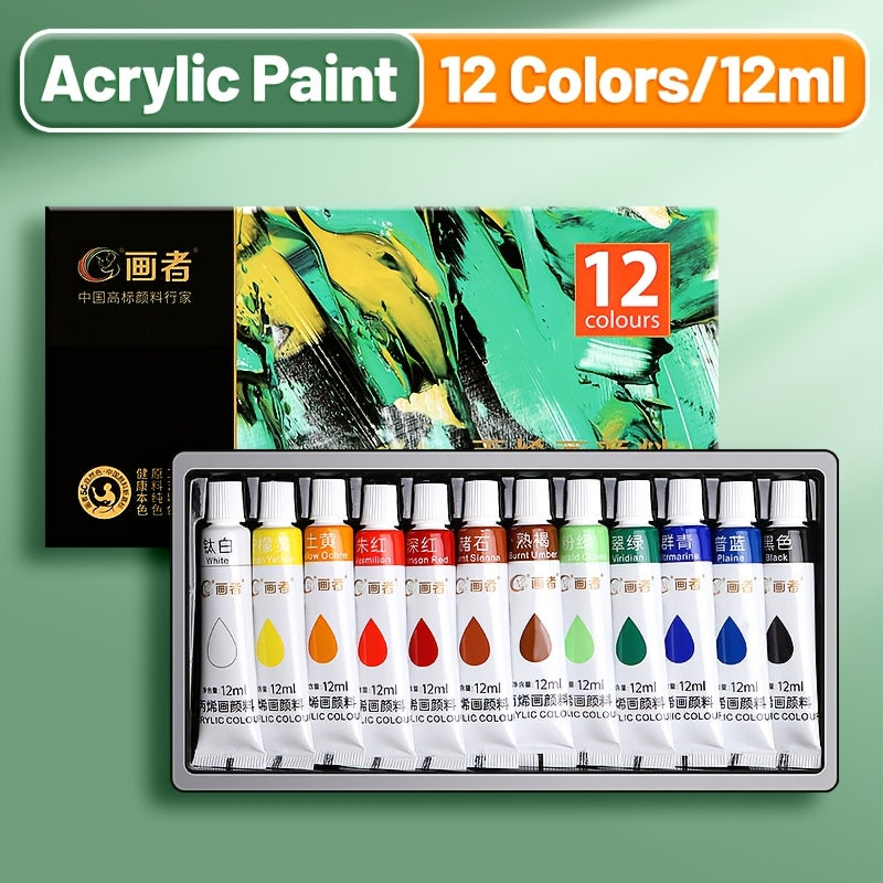 Acrylic Paint Set 12 18 24 or 36 Colors 0.41oz Tubes – Fade-Resistant Non-Toxic Fast-Drying Acrylic Paints for Canvas Wood Rock Fabric Ceramics Clothing and Wall Art – Beginner and Professional Artist Supplies