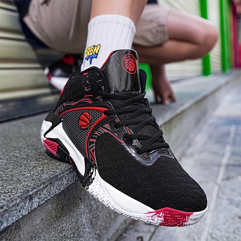 Men's High Top Basketball Shoes Anti-Slip Rubber Sole Breathable Upper – Lace-Up Ankle Support Sneakers in Red Black Yellow Cushioned Insole All-Season US Sizes 6.5 to 13.5