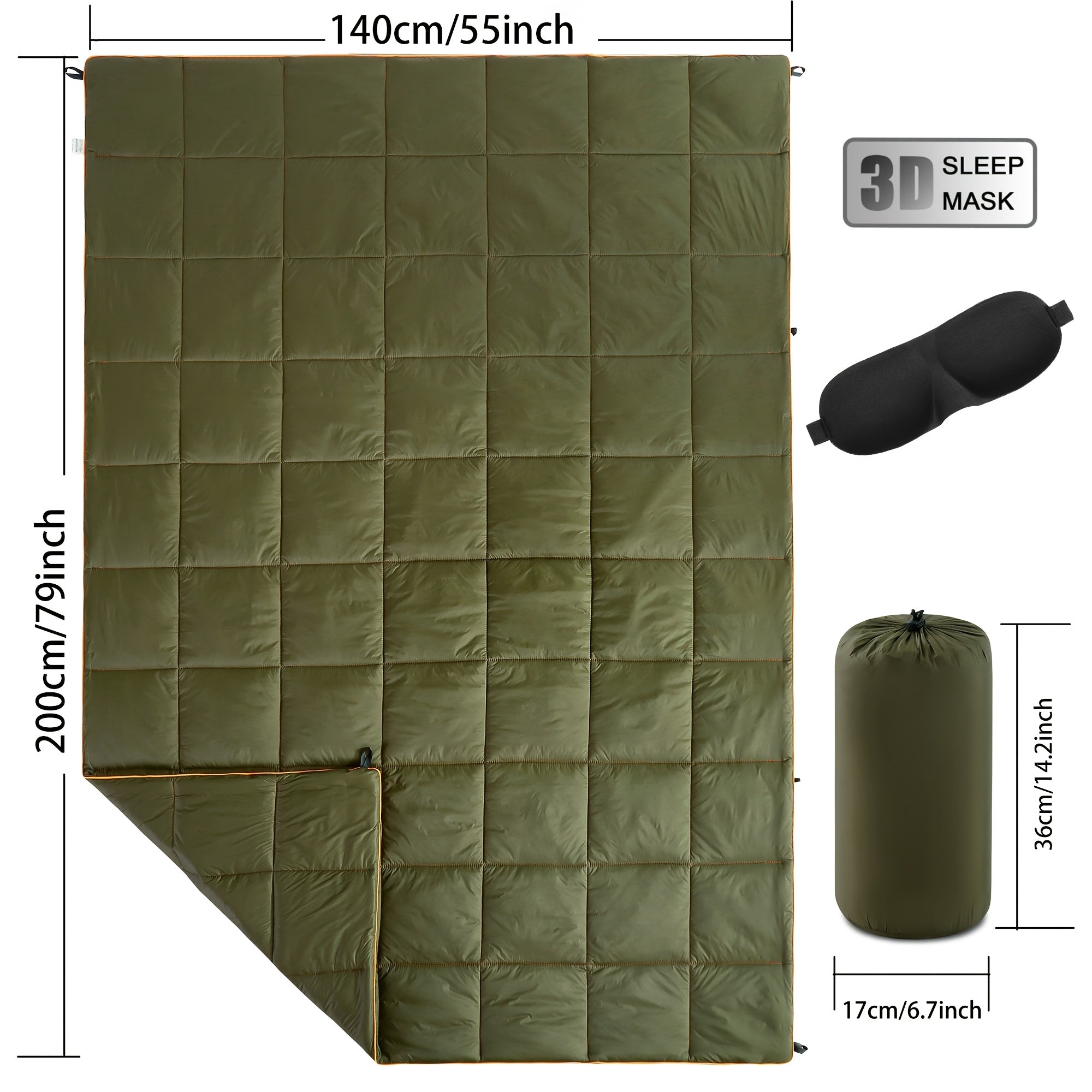 Outdoor Puffy Camping Blanket 55x79 Inch Lightweight Down Alternative Ultra Warm Hammock Top Quilt – Printed Camping Blanket for Traveling, Picnic, Beach Party & Cold Weather | 140x200cm