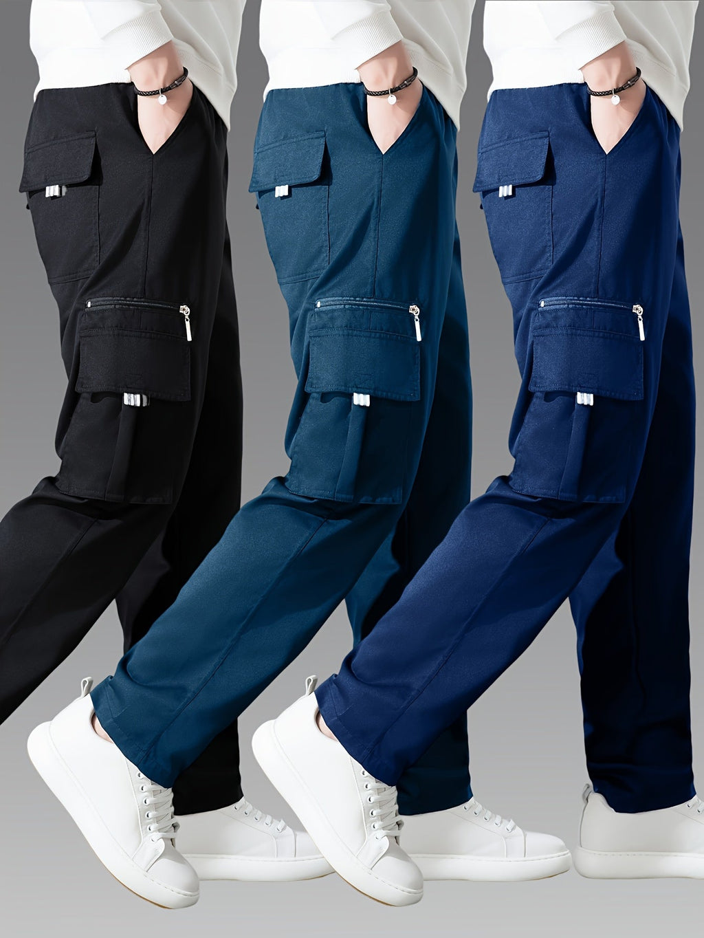 Men's Cargo Pants 3-Pack Multi-Pocket Tactical Outdoor Travel Casual Daily Pants Sizes S-XXXL 10 Colors Black Khaki Army Green Navy Blue Dark Gray