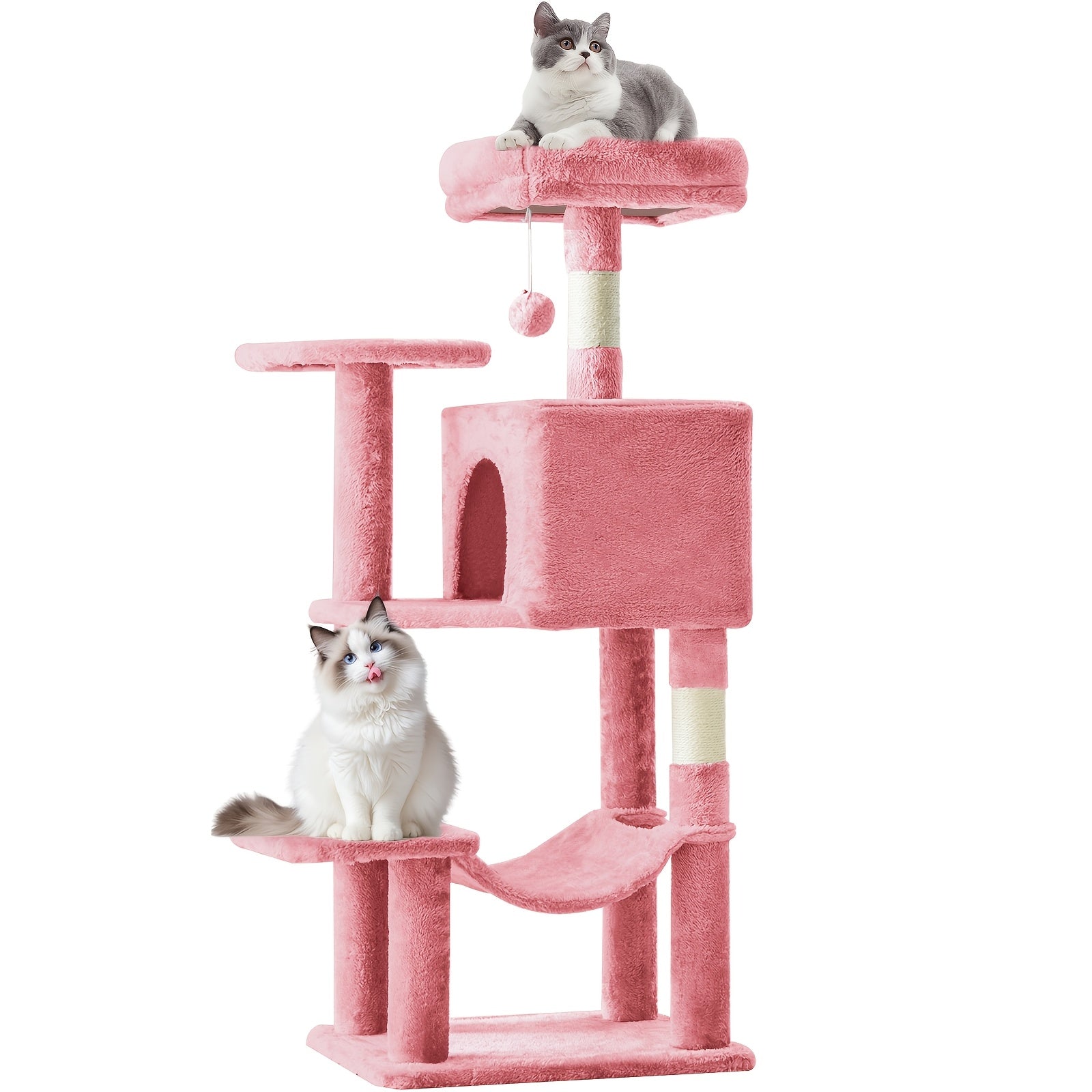 44-Inch Cat Tree Tower with Condo & Hammock Natural Sisal Scratching Posts Multi-Level Perches & Pet House – Indoor Cats Kittens Multi-Cat, Beige Gray Pink Black/Red