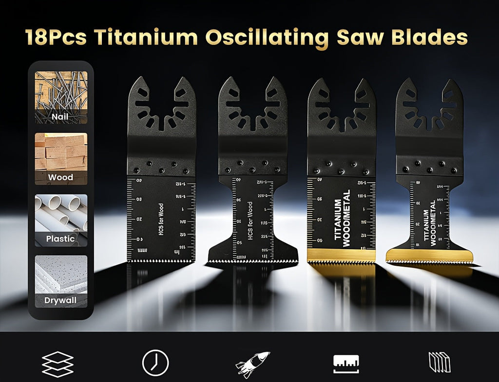 Titanium Oscillating Tool Blades Set Universal Quick Release – 18/28/36/50 Pcs Multi Tool Saw Blades Cuts Metal Wood Plastic Fits Dewalt Makita Bosch Milwaukee