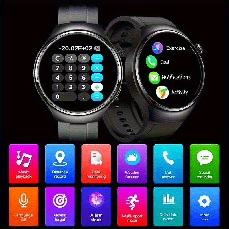 Round Smartwatch 2.01" Extra Large Screen Wireless Calling – 100+ Sports Modes Sleep Monitor Heart Rate Pedometer Games Weather Calculator Fitness Tracker for Men Women iPhone Android