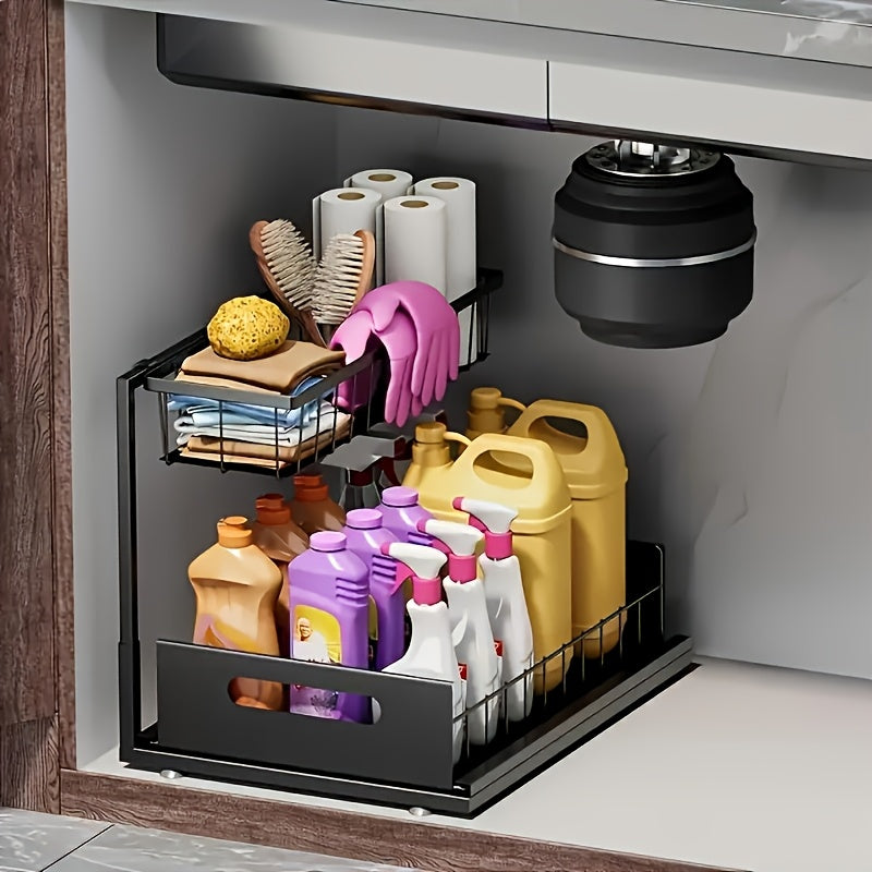 Pull Out Under Sink Organizer 2-Tier Slide-Out Cabinet Shelf, Kitchen Bathroom Utility Rack Storage Shelves, Sliding Cabinet Organizer for Under Sink Kitchen Bathroom Pantry – 1 or 2 Pack Options